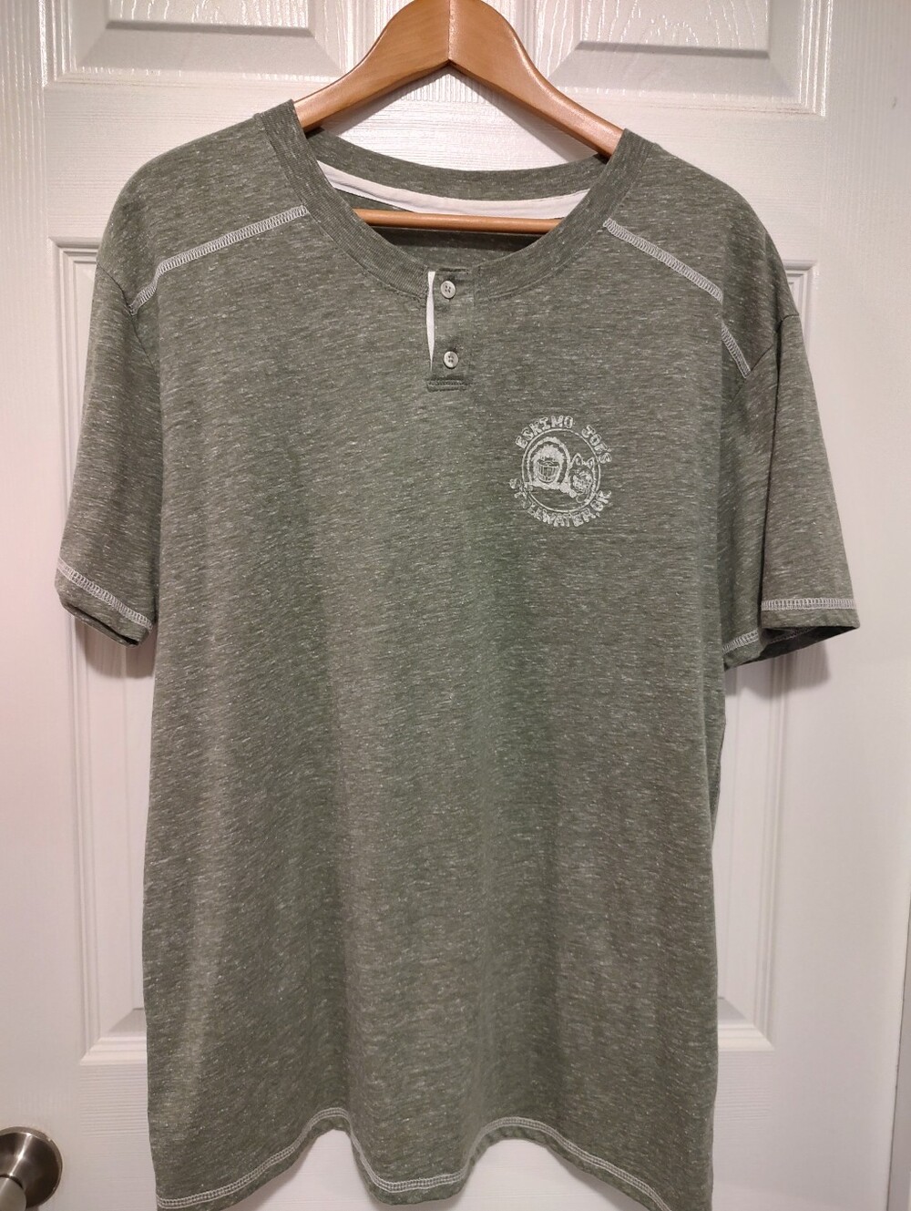 Men's Olive Short-Sleeve Henley with Chest Emblem